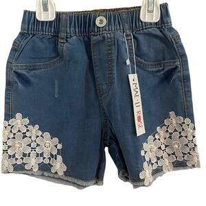 Mae Li Rose Denim jean Shorts Girls Size 10 lace cutoff fringe hem NWT